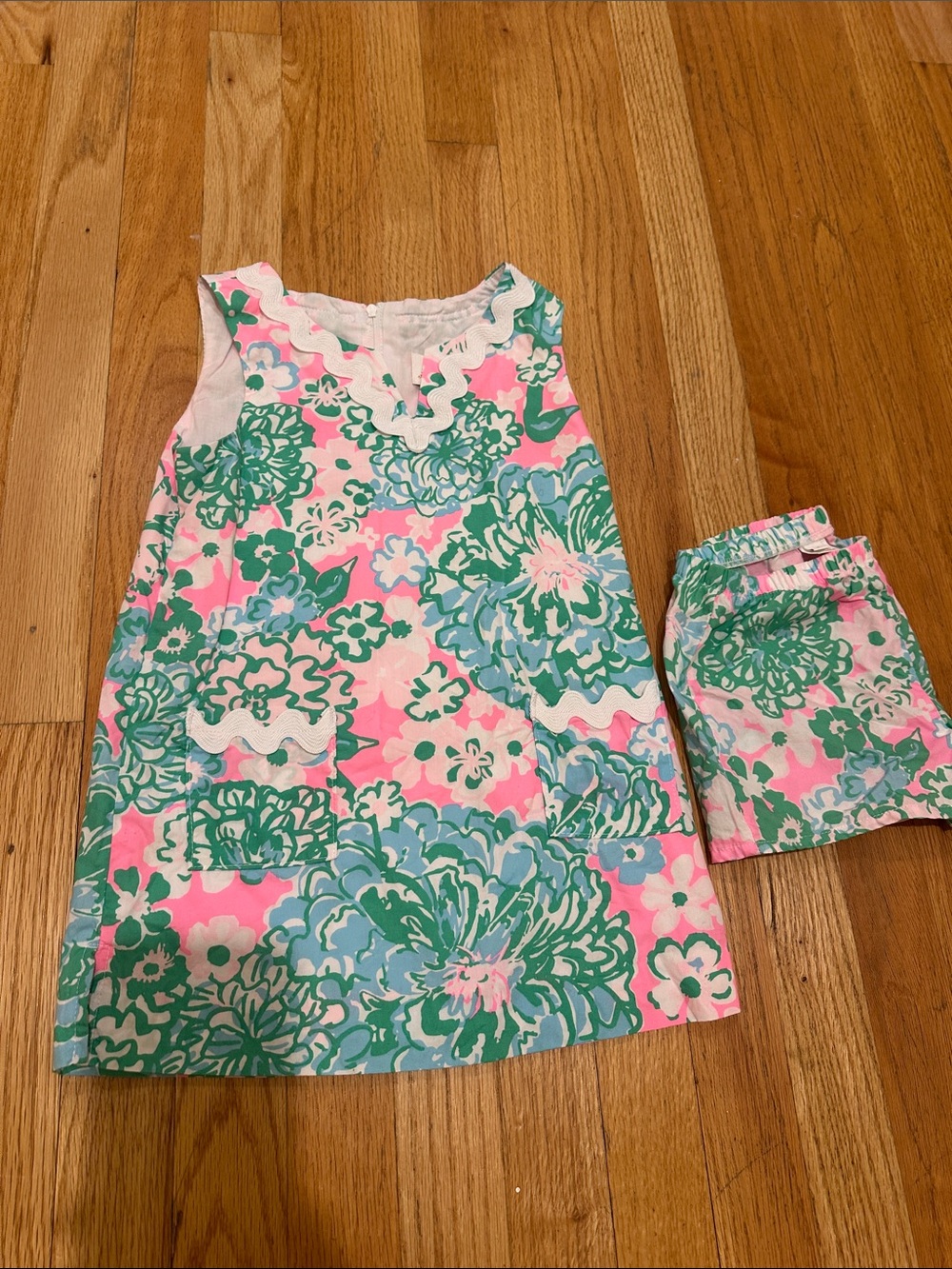Lilly Pulitzer Girls Pink & Green Floral Shift Dress with short Set